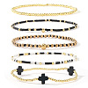 5Pcs 5 Styles Brass & Resin Beads Stretch Bracelets FP8271-1-1