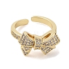 Bowknot Brass Micro Pave Clear Cubic Zirconia Open Cuff Rings RJEW-S417-01G-01-2