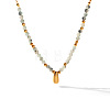 304 Stainless Steel Teardrop Pendant Natural African Turquoise(Jasper) Round Beaded Necklaces for Women WGE7304-01-5