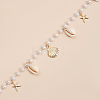Natural Shell  and Iron Starfish Tassel Imitation Pearl Link Chain Waist Chains for Women AJEW-CP0011-35B-3