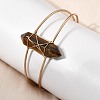 Brass Wire Wrapped Natural Tiger Eye Hexagon Point Cuff Bangles for Women BJEW-L719-01G-03-1