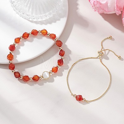2Pcs 2 Styles Natural Carnelian Beaded Bracelets BJEW-JB13009-02-1