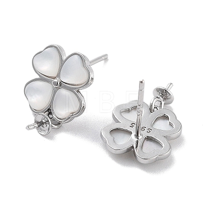 925 Sterling Silver with Shell Stud Earrings Findings EJEW-B038-03P-1