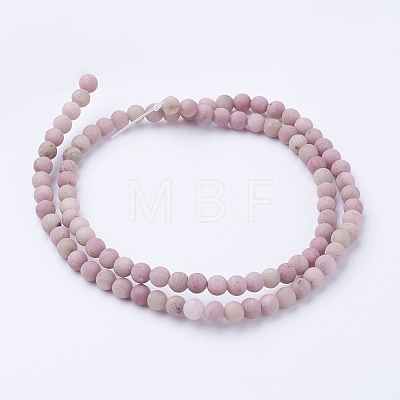 Frosted Natural Rhodonite Round Bead Strands G-G735-09F-4mm-1