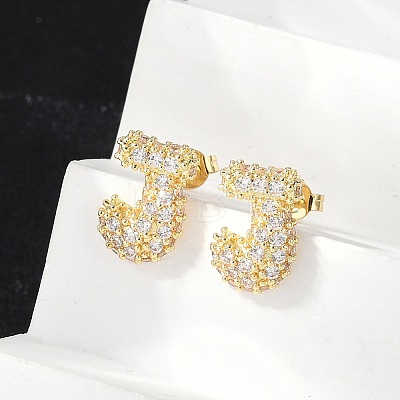 Brass Micro Pave Cubic Zirconia Stud Earrings EJEW-Z091-04G-J-1