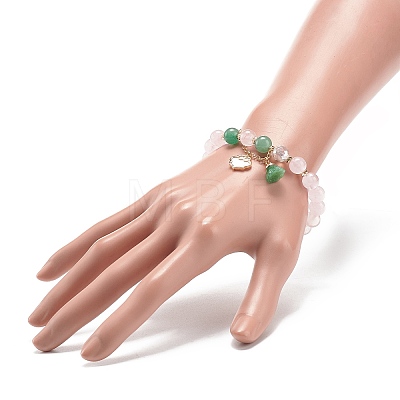 Natural Rose Quartz & Natural Green Aventurine & Quartz Crystal Beaded Stretch Bracelet BJEW-JB09013-1