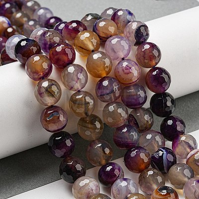 Faceted Natural Banded Agate Beads Strands G-F447-12mm-O07-1