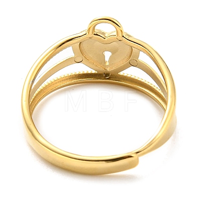 304 Stainless Steel Heart Padlock Adjustable Ring for Women RJEW-C016-12G-1