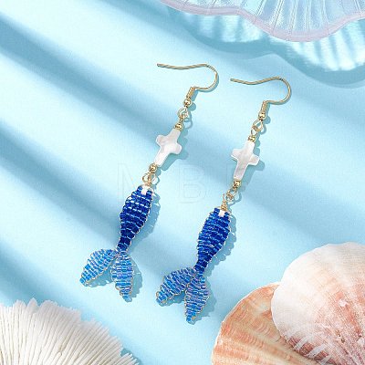 Glass & Shell Dangle Earrings EJEW-MZ00160-02-1