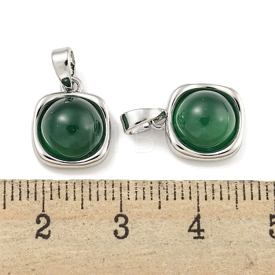 Dyed Natural Green Agate & Brass Square Charms KK-Q820-32P-1