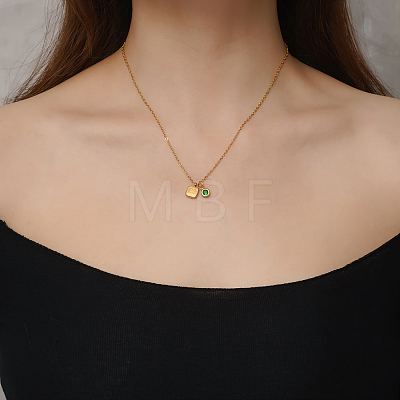 Stainless Steel Pace Green Cubic Zirconia Birthstone Zodiac Gemini Pendant Necklaces for Women ZA6688-1-1