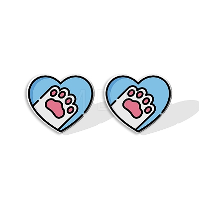 Acrylic Heart with Footprint Stud Earrings for Women PW-WGFA095-04-1