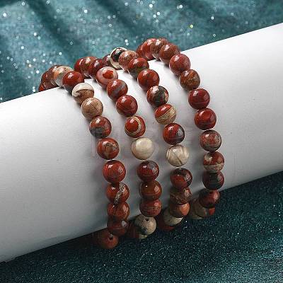 Natural Red Jasper Bead Stretch Bracelets BJEW-K212-B-012-1