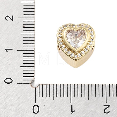 Heart Rack Plating Brass Micro Pave Cubic Zirconia European Beads KK-B097-07G-02-1