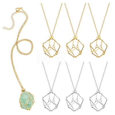 6Pcs 2 Colors Crystal Holder Cage Necklace NJEW-UN0001-48-1