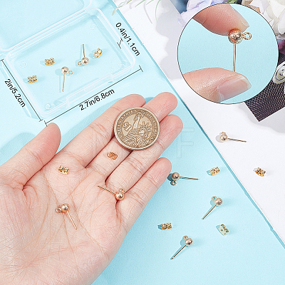 Beebeecraft 10pcs Brass Ball Stud Earring Findings KK-BBC0011-13-1