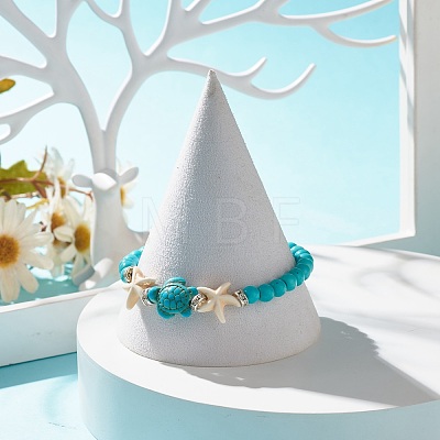 Synthetic Turquoise(Dyed) Starfish & Turtle Stretch Bracelet BJEW-JB07702-02-1