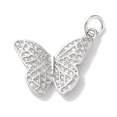 Rack Plating Brass Micro Pave Clear Cubic Zirconia Pendants KK-Z039-20P-1