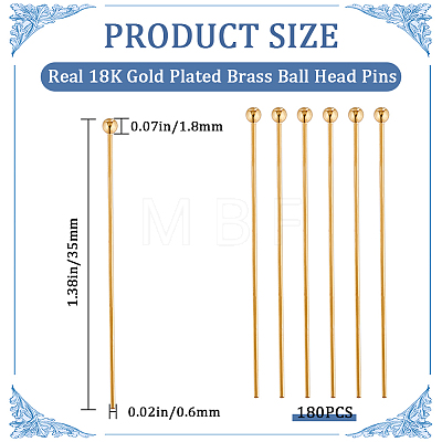 CREATCABIN 180Pcs Brass Ball Head Pins KK-CN0002-99-1