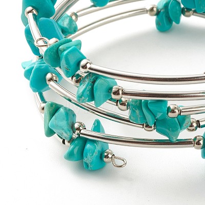 5-Loop Synthetic Turquoise(Dyed) Chip Beaded Wrap Bracelets for Women BJEW-JB01517-09-1