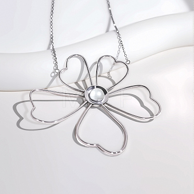 Elegant Stainless Steel & Imitation Pearl Hollow Flower Pendant Necklaces for Women TN2016-2-1