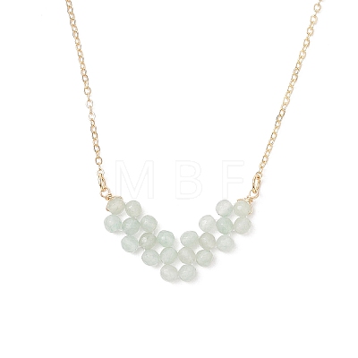 Natural Green Aventurine Faceted Round Beaded Arrow Pendant Brass Cable Chain Necklaces NJEW-TA00207-02-1