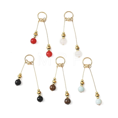 5Pcs 5 Styles Synthetic Aqua Terra Jasper & Natural Tiger Eye & White Jade & Malaysia Jade & Black Onyx(Dyed & Heated) Big Pendants PALLOY-JF04712-1