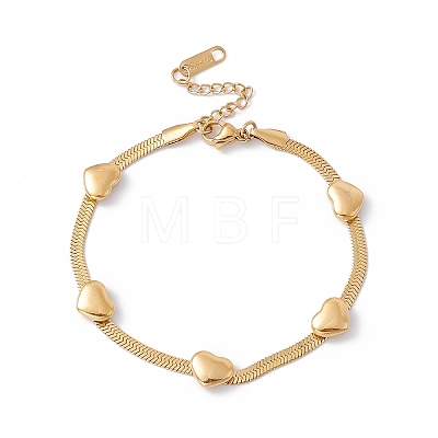 Ion Plating(IP) 304 Stainless Steel Heart Beaded Herringbone Chain Bracelet for Women BJEW-G656-05G-1