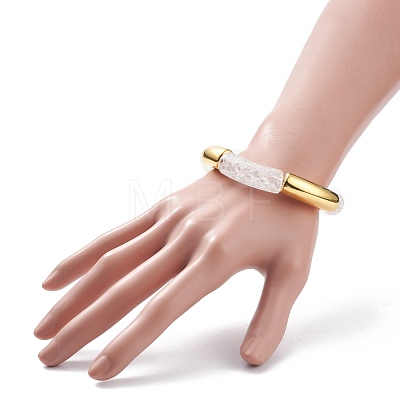 Acrylic & CCB Plastic Curved Tube Chunky Stretch Bracelet for Women BJEW-JB08139-01-1