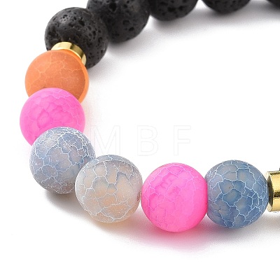 Natural Weathered Agate(Dyed) & Lava Rock Round Beaded Stretch Bracelet BJEW-JB08501-1
