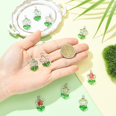 10Pcs 5 Colors Flower Glass Pendants PALLOY-FS00077-1