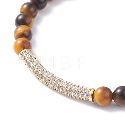 Round Natural Tiger Eye Beads Stretch Bracelet for Girl Women BJEW-JB07151-02-1