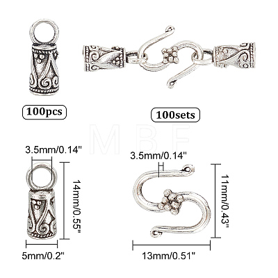  100PCS Tibetan Style Alloy Cord Ends with 100PCS Alloy Hook and S-Hook Clasps TIBE-NB0001-28-1
