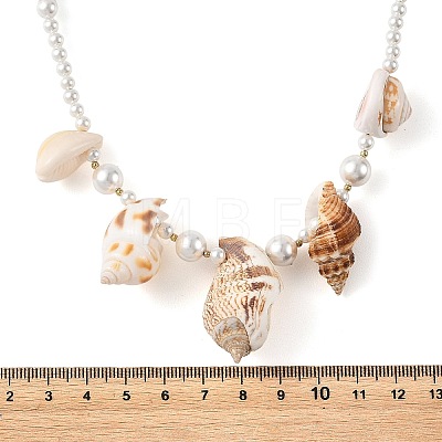 Ocean Natural Mixed Shell & Round White Shell Pearl Beaded Necklaces for Women NJEW-TA00249-1