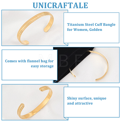 Unicraftale 1Pc Titanium Steel Cuff Bangle for Women BJEW-UN0001-41G-1