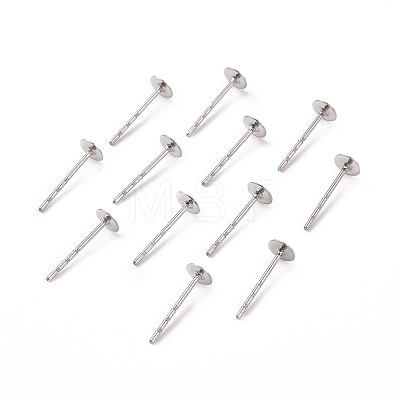 316 Surgical Stainless Steel Flat Round Blank Peg Stud Earring Settings STAS-R073-03-1