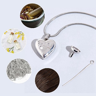 1Pc Stainless Steel Paw Print Heart Urn Ashes Pendant Necklaces NJEW-CN0001-15P-1