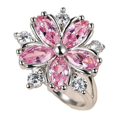 Plum Blossom Brass Pave Cubic Zirconia Finger Rings for Women FS-WG857C0-03-1