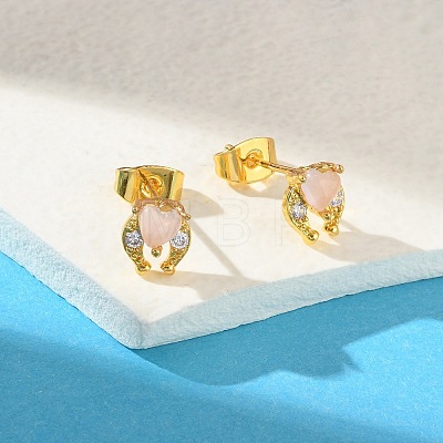 Brass Micro Pave Cubic Zirconia Stud Earrings For Women LS-EJEW-B111-01G-03-1
