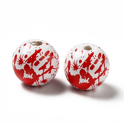 Halloween Theme Printed Natural Wooden Beads WOOD-L020-C01-1