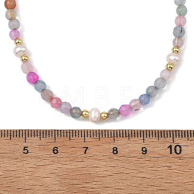 Dyed & Heated Faceted Round Natural Agate and Cultured Freshwater Pearl Beaded Necklaces for Women NJEW-JN06240-03-1