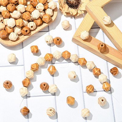 100Pcs 2 Colors Bicone Unfinished Natural Wood Beads WOOD-CJ0002-71-1