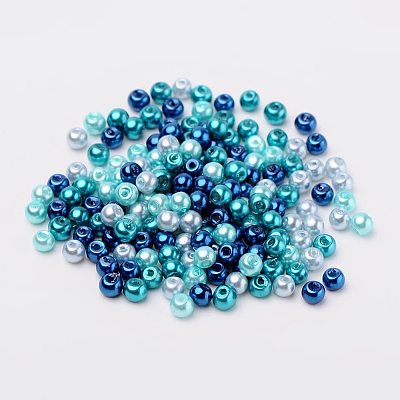 Carribean Blue Mix Pearlized Glass Pearl Beads HY-PH0006-4mm-03-1