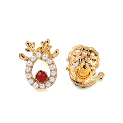 Christmas Alloy Colorful Rhinestone & Plastic Asymmetrical Stud Earrings for Women EJEW-M256-02A-G-1