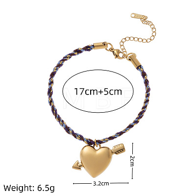304 Stainless Steel & Cotton Cord Charm Bracelets FS-WGBC5B1-06-1