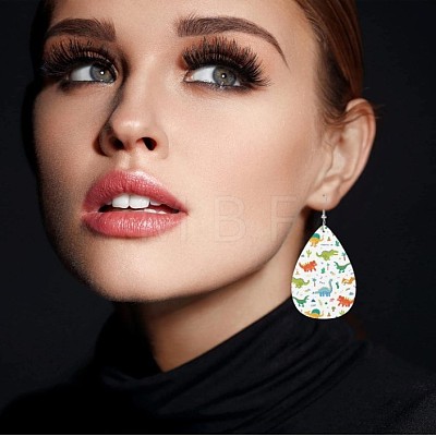 Teardrop with Dinosaur Imitation Leather Dangle Earrings FS-WGBCE63-01-1