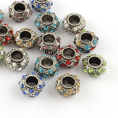 Rondelle Antique Silver Plated Metal Alloy Rhinestone European Beads ALRI-Q228-12-1