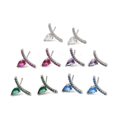 Brass Micro Pave Cubic Zirconia Stud Earrings EJEW-G471-14P-1