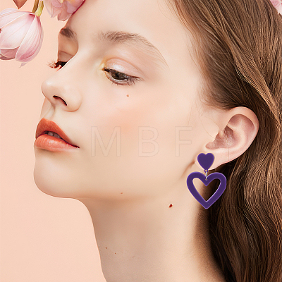 ANATTASOUL 9 Pairs 9 Style Hollow Heart Acrylic Dangle Stud Earrings for Woman EJEW-AN0004-09-1