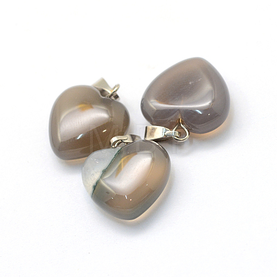 Heart Natural Grey Agate Pendants G-Q371-04-1